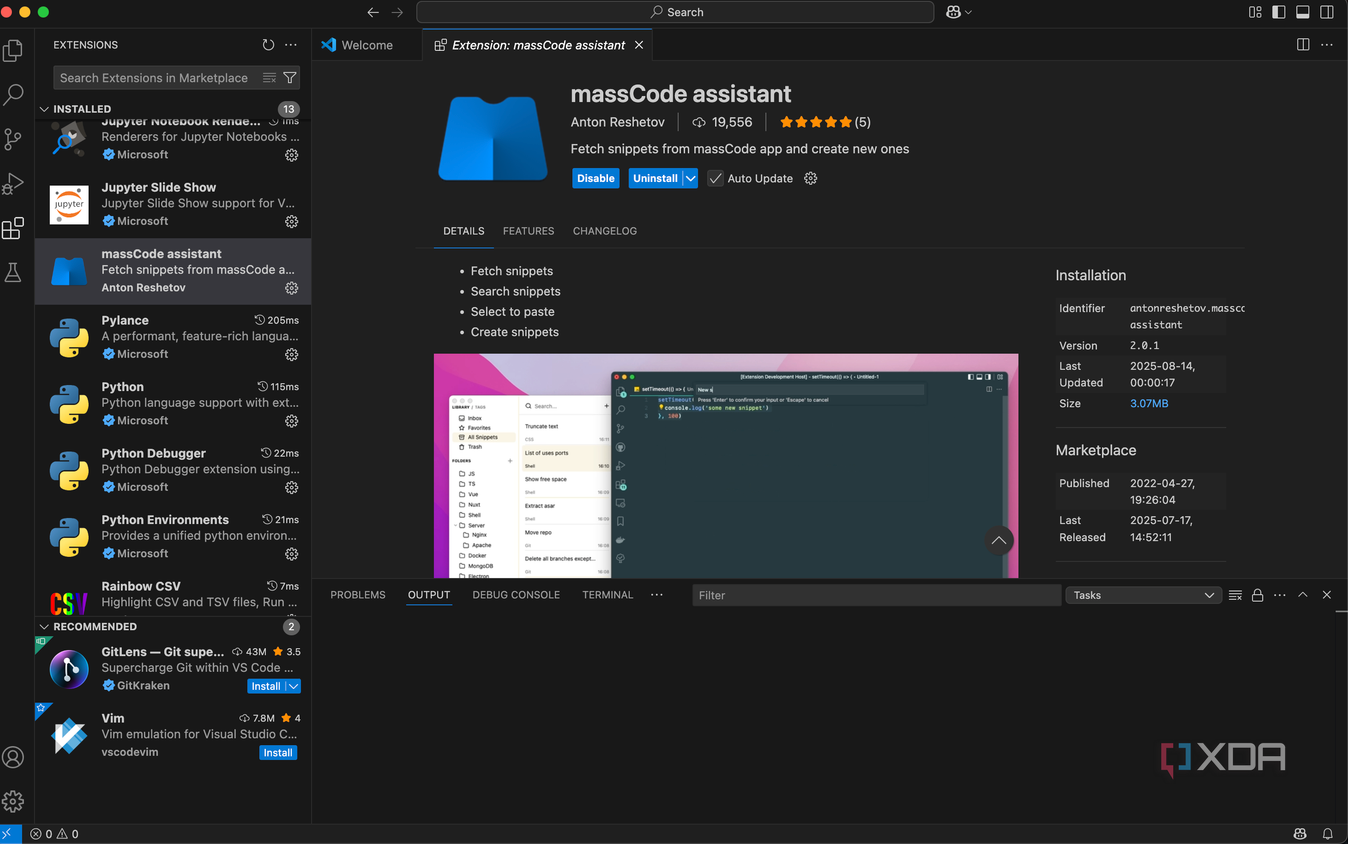 masscode extension in vscode