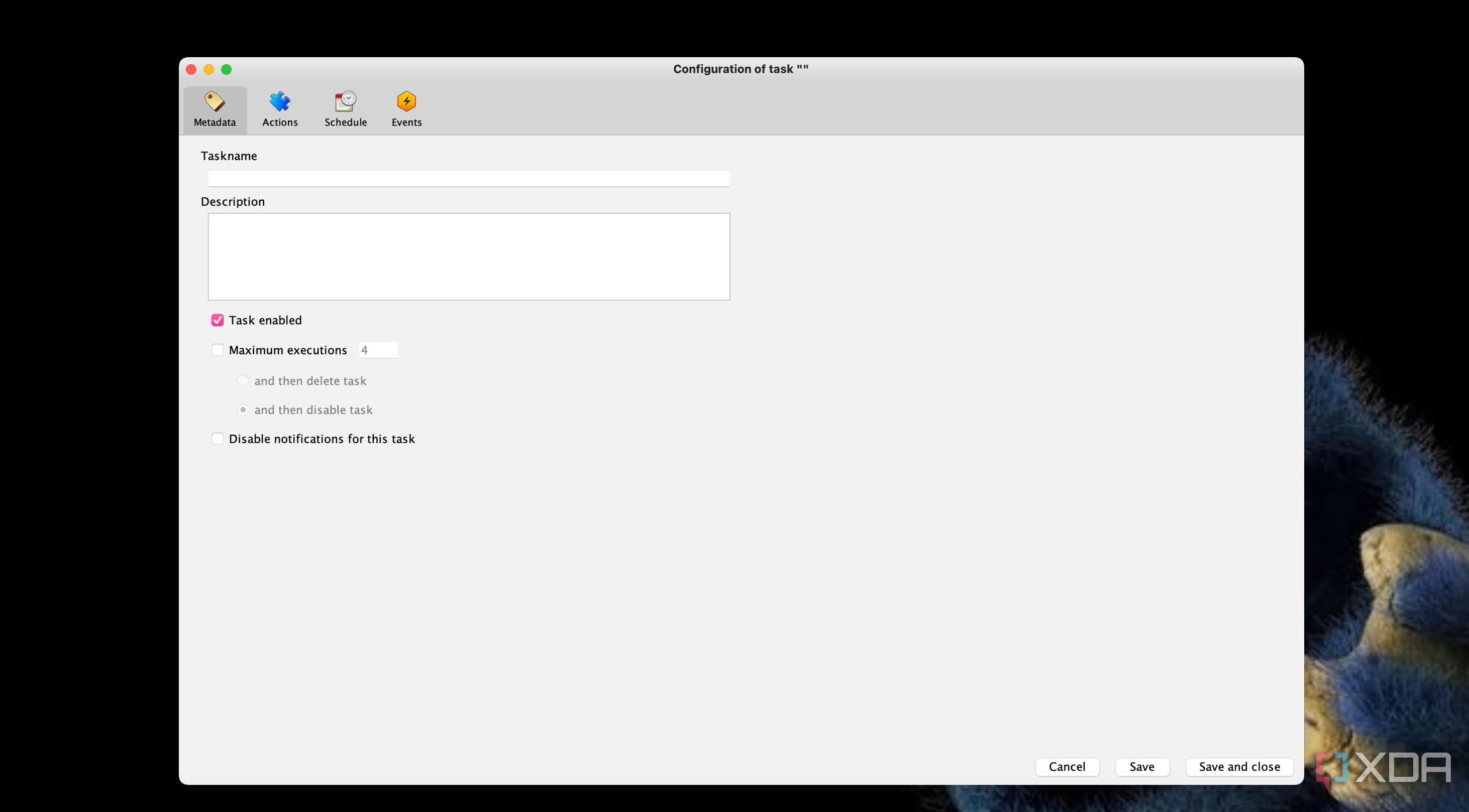 Metadata page in Task till Dawn