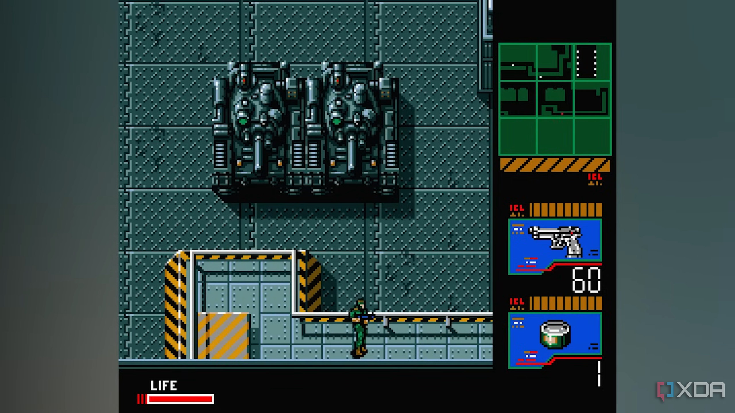 Snake walking next to two tanks in Metal Gear 2: Solid Snake.