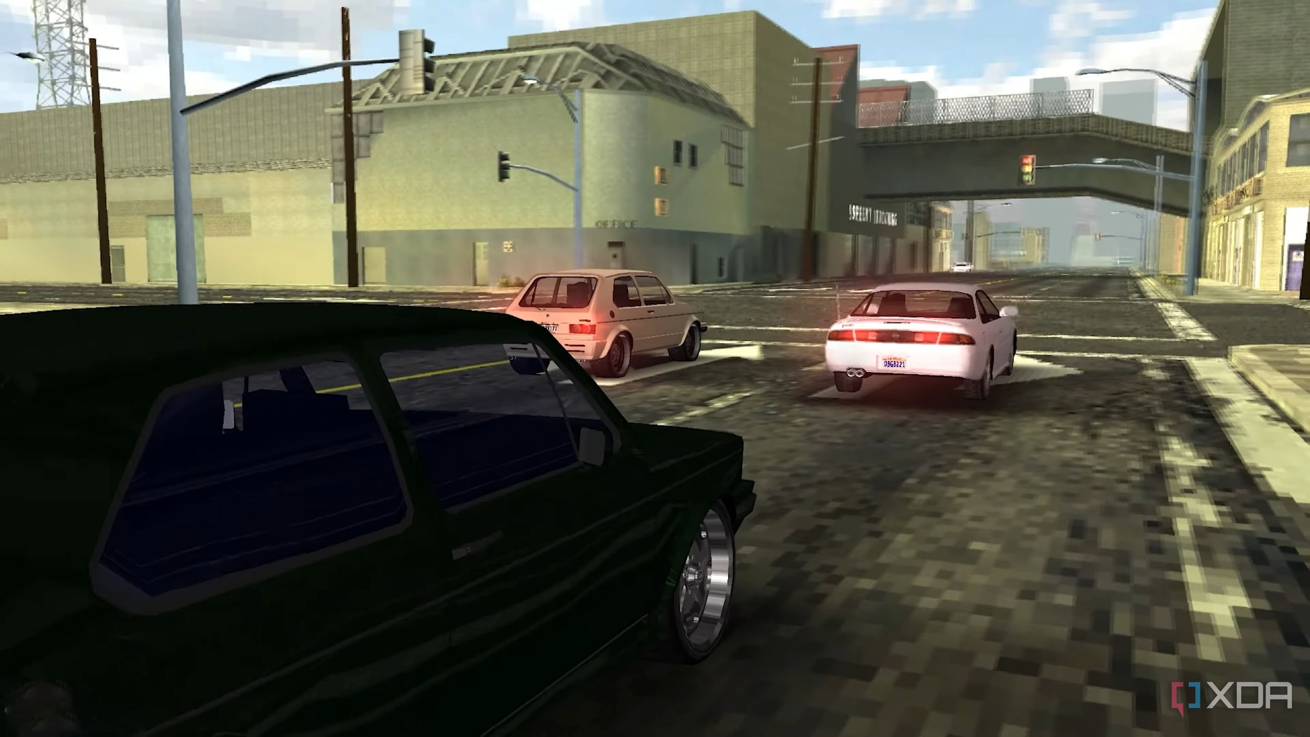 A screenshot from Midnight Club: L.A. Remix on the PSP.
