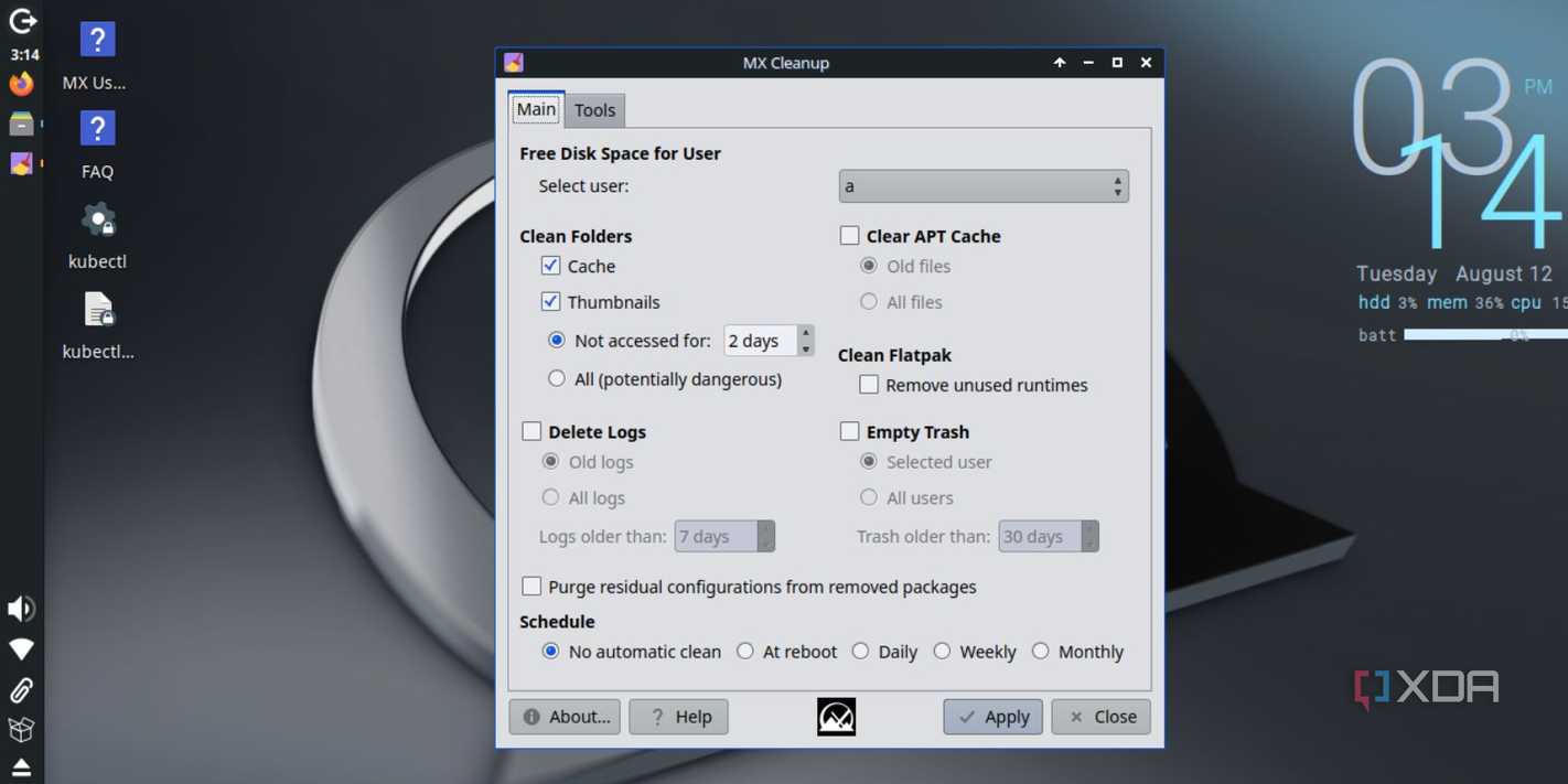 screenshot of mx linux cleanup tool