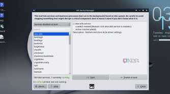 screenshot of mx linux service manager tool