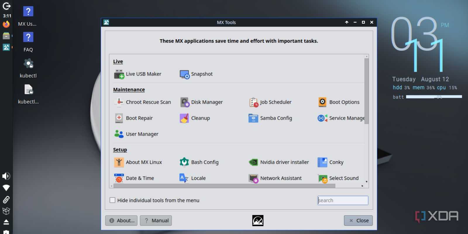 screenshot of mx linux tools page