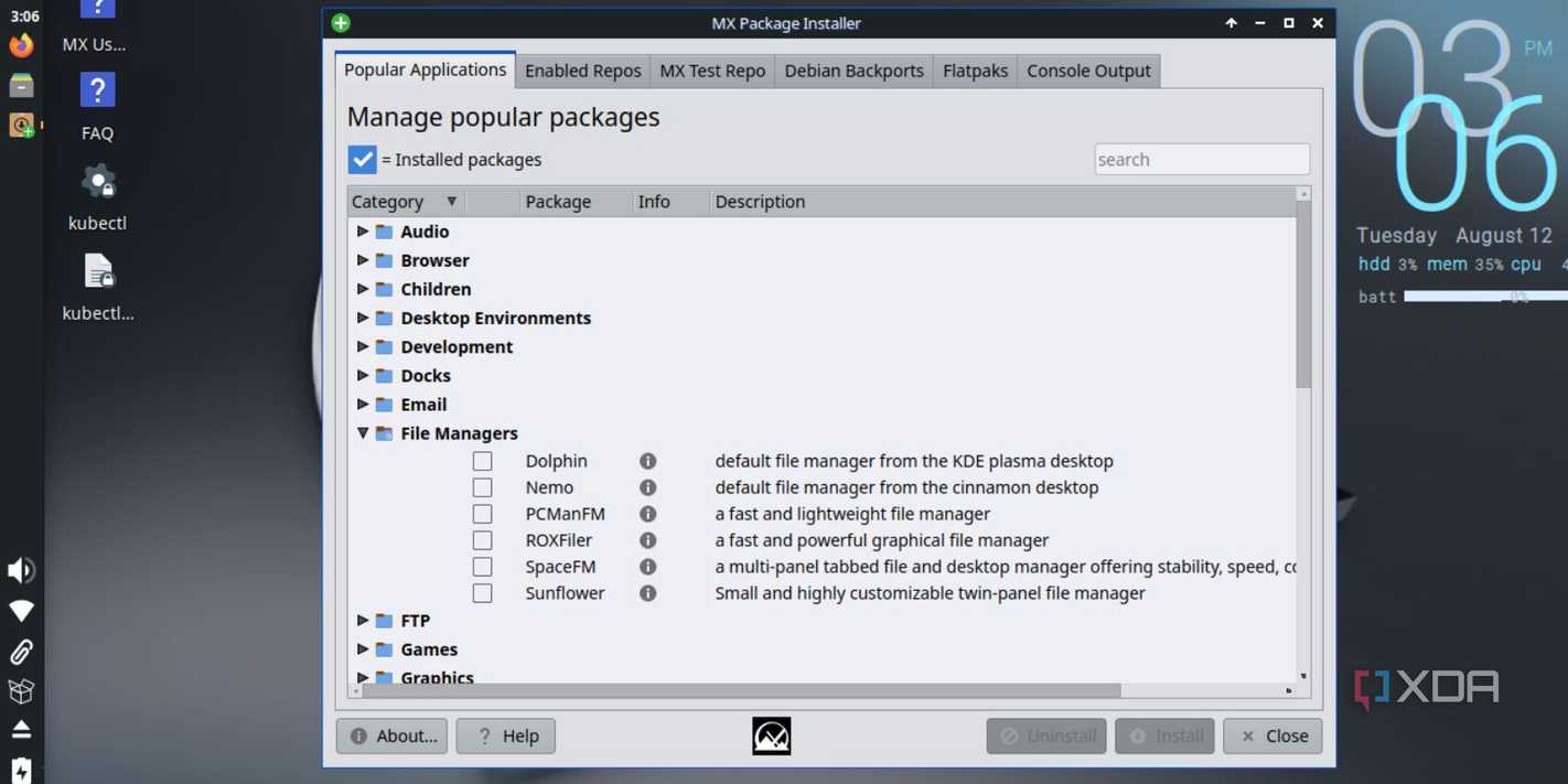 screenshot of mx linux xfce package app list