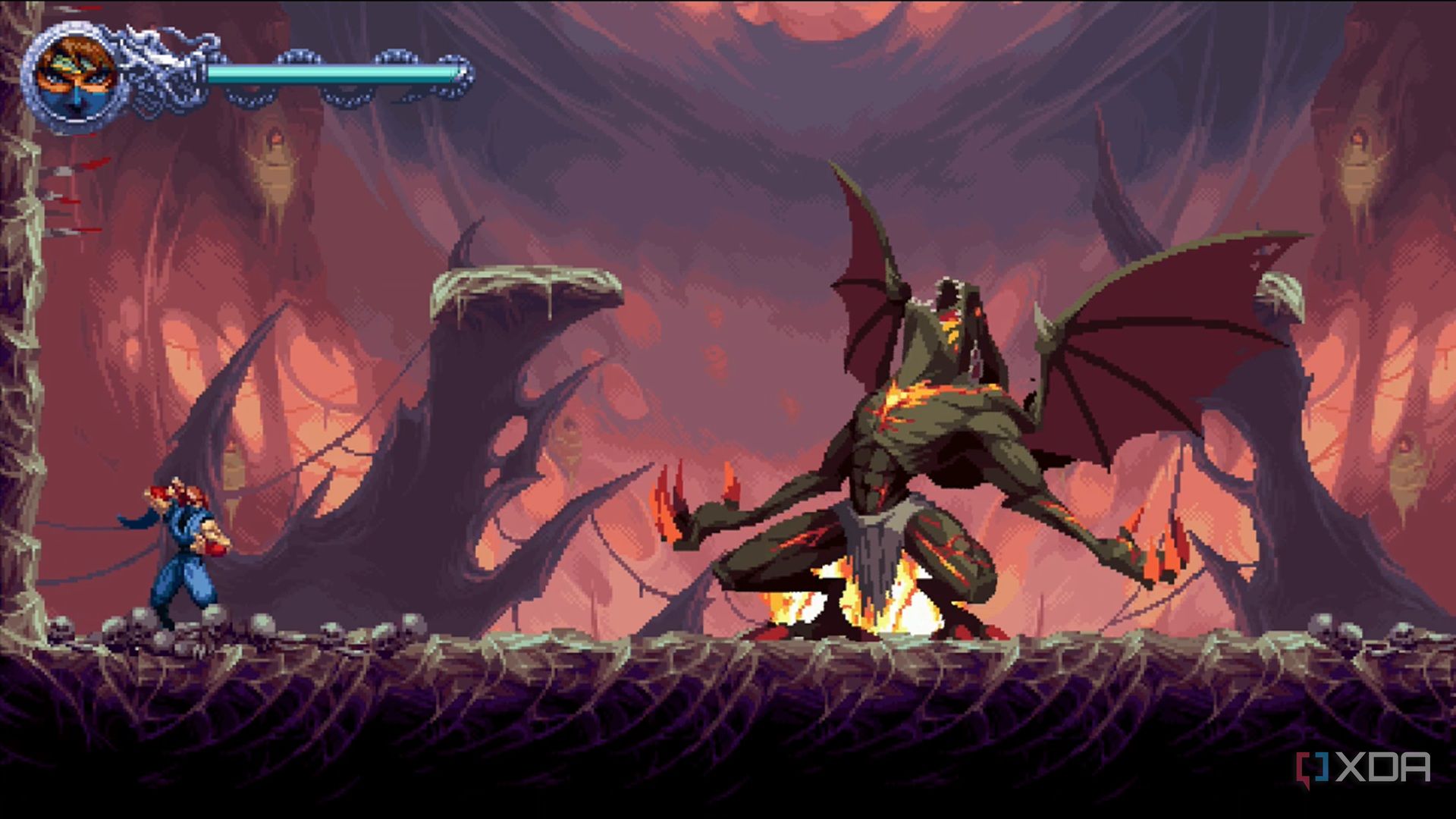 A screenshot of a boss fighting from Ninja Gaiden: Ragebound