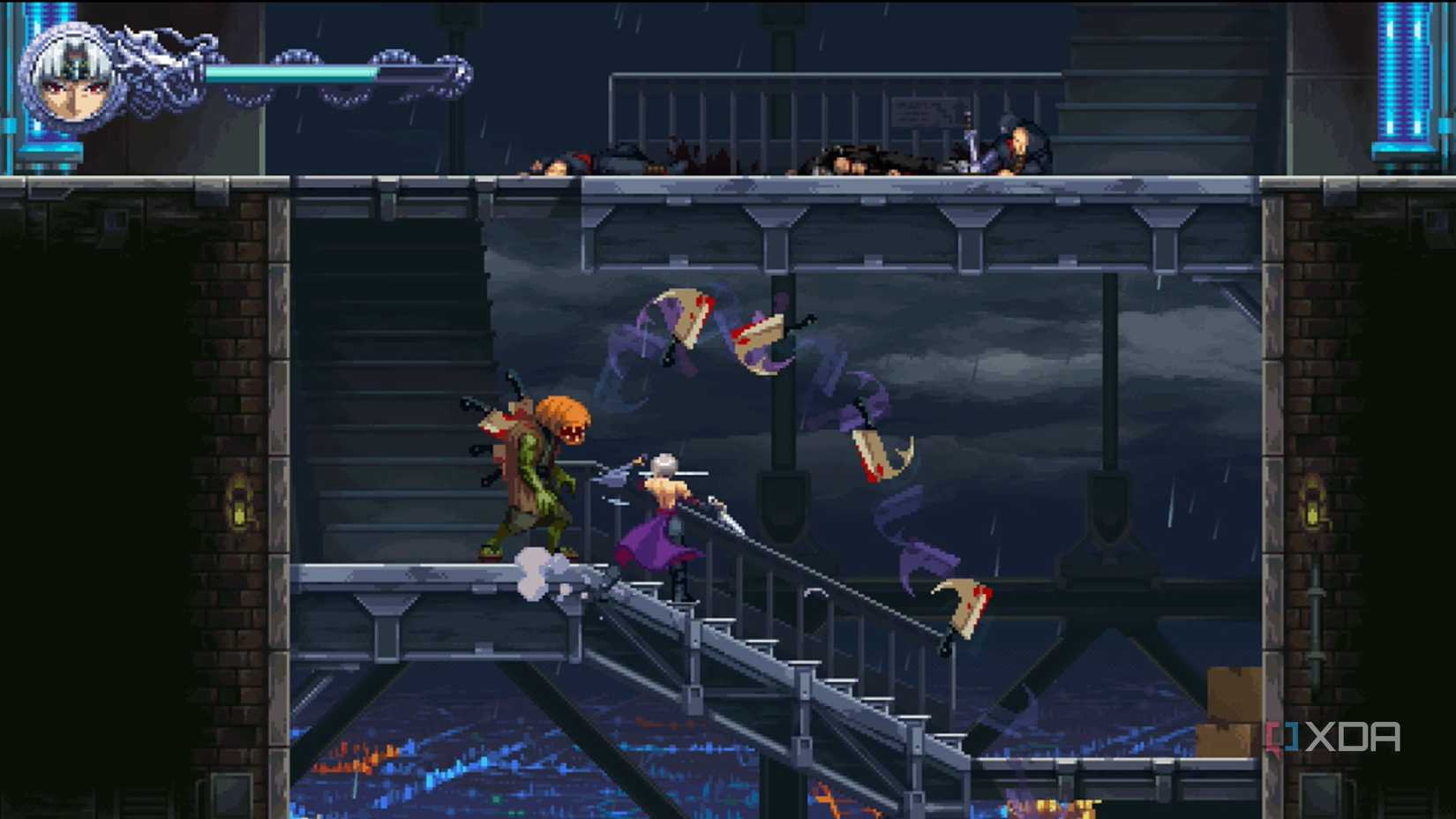 A screenshot of Kumori fighting enemies in Ninja Gaiden: Ragebound