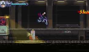 A screenshot of Kumori riding a motorcycle in Ninja Gaiden: Ragebound