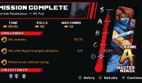 A screenshot of the results screen in Ninja Gaiden: Ragebound