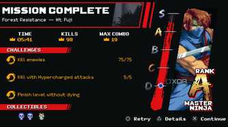 A screenshot of the results screen in Ninja Gaiden: Ragebound