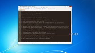 Screenshot of Notepad++ on Windows 11 showing the default log file using the bespin theme