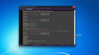 Screenshot of Notepad++ on Windows 11 showing a PowerShell script using the default dark theme