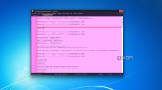 Screenshot of Notepad++ on Windows 11 showing a PowerShell script using the Hello Kitty theme