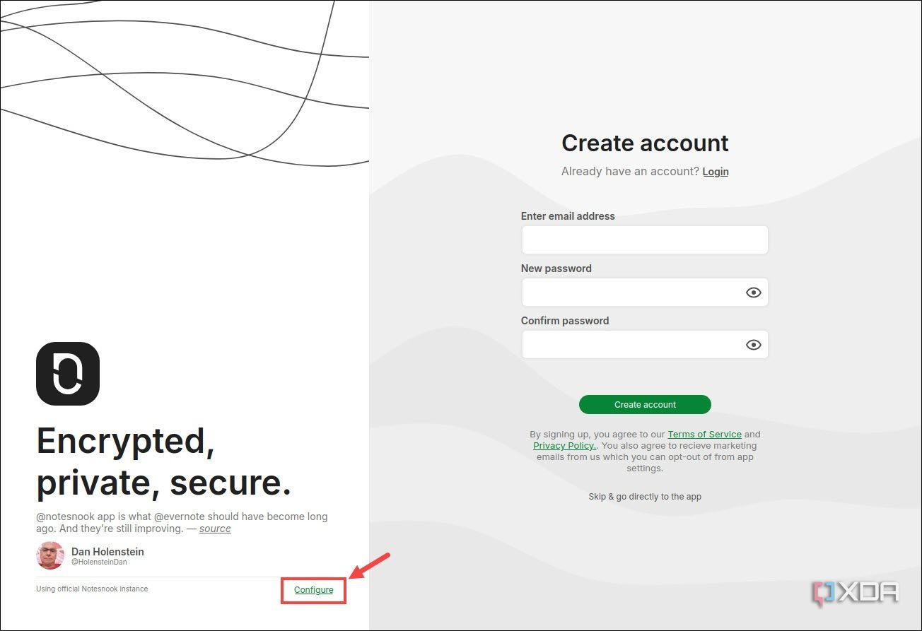 Notesnook app Configure option