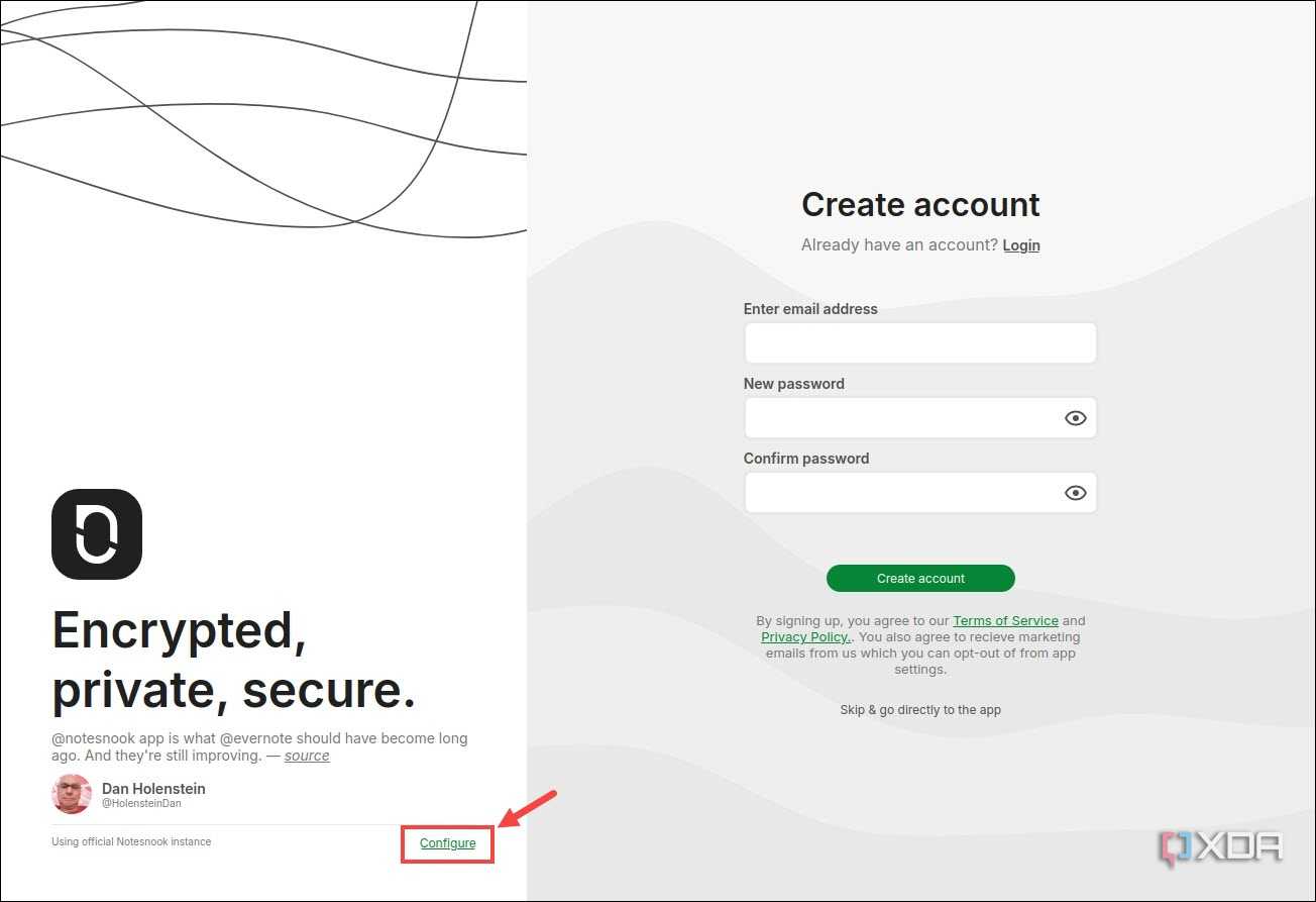 Notesnook app Configure option