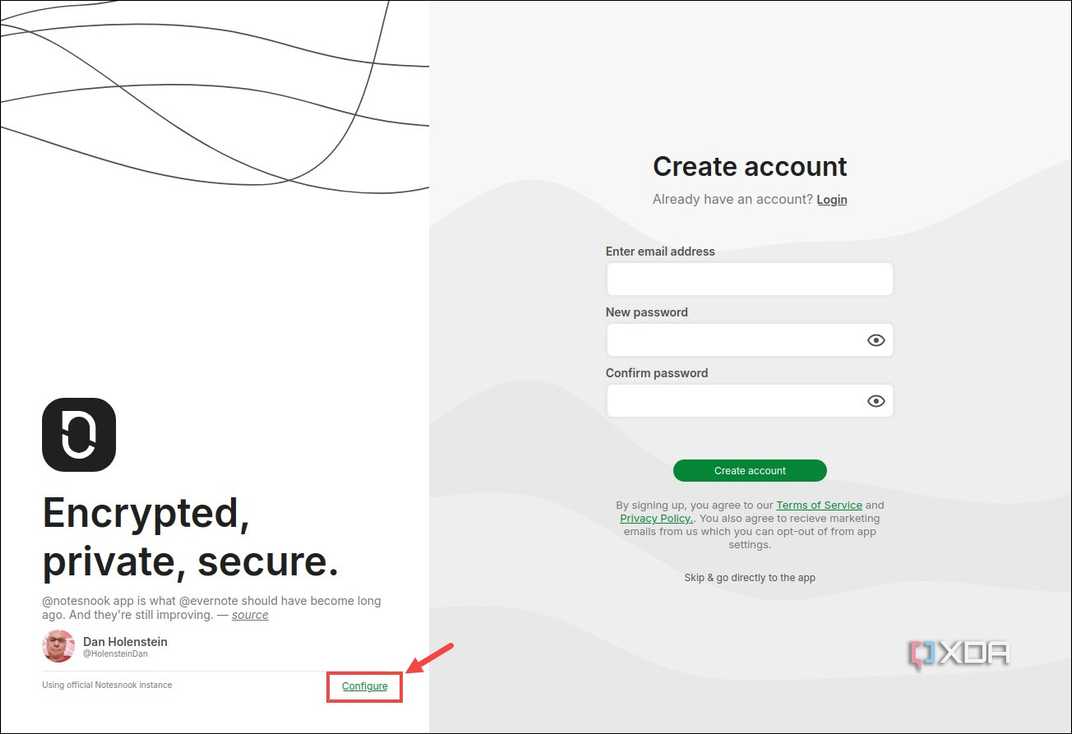 Notesnook app Configure option