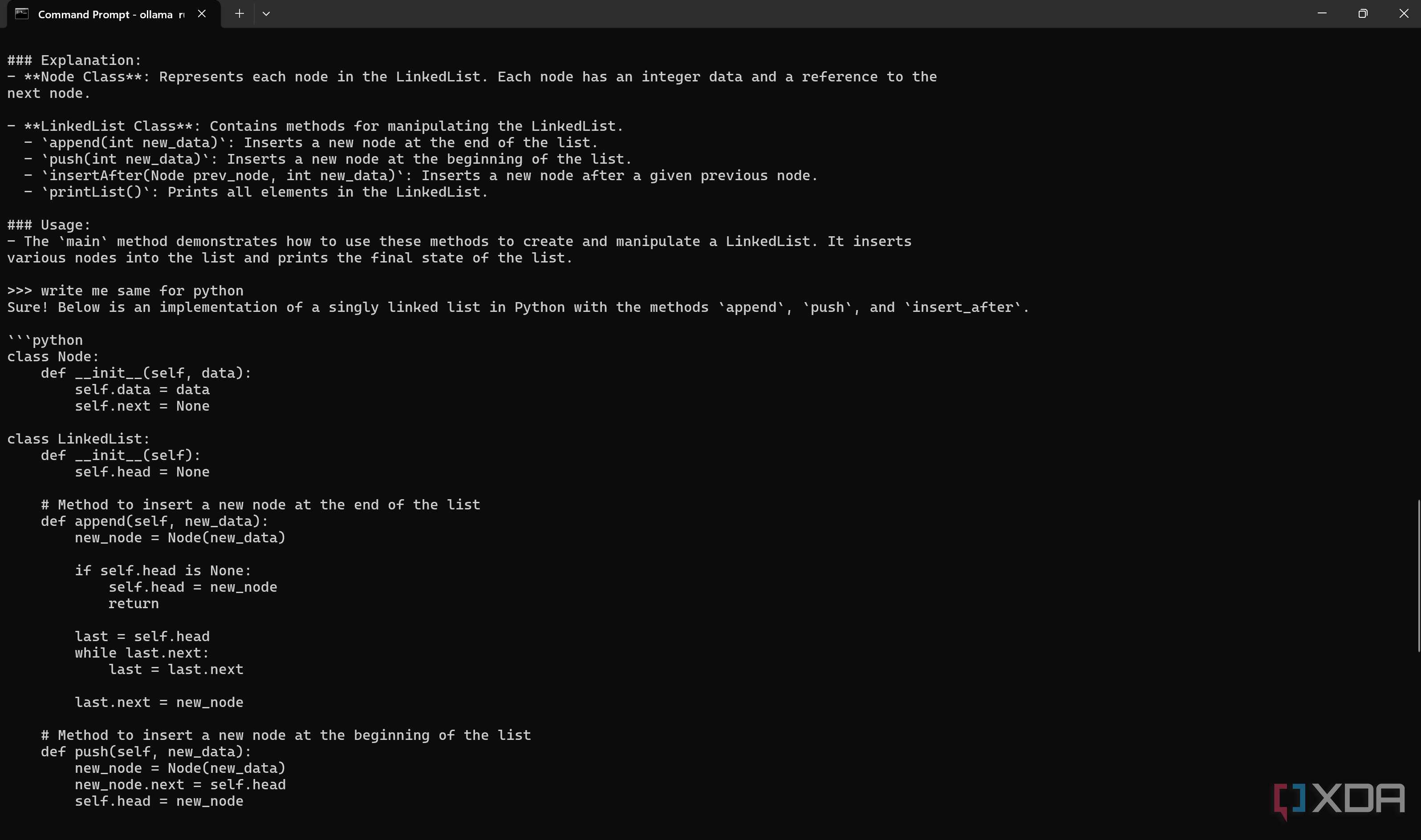 qwen coder LLM set up using Ollama showing python code.