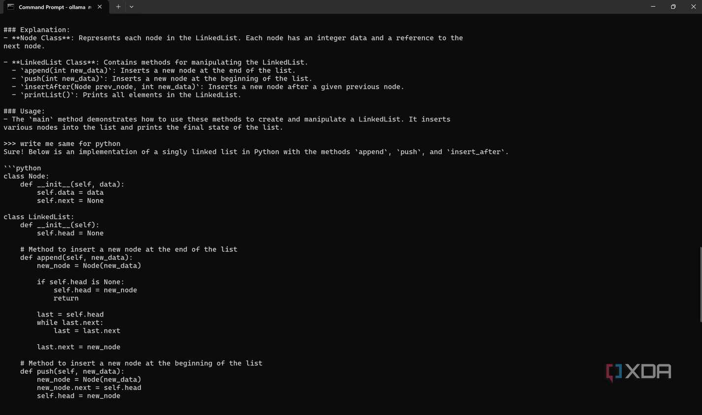 qwen coder LLM set up using Ollama showing python code.