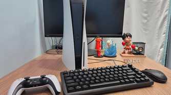 Keyboard and mouse combo connection to a PlayStation 5 console.