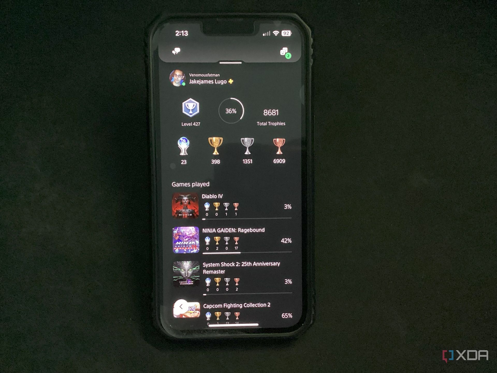 A screenshot of the trophy display section on the PlayStation app