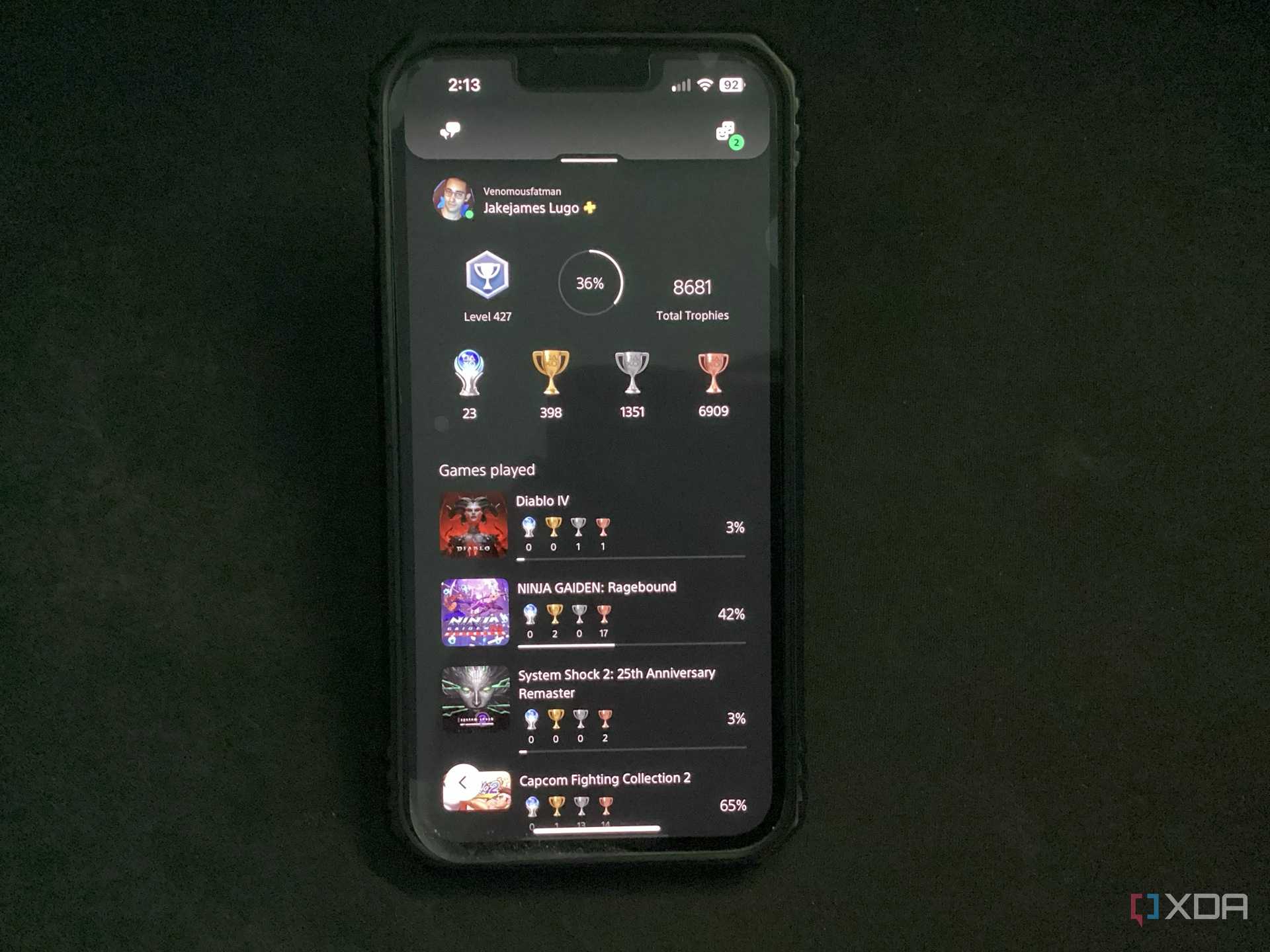 A screenshot of the trophy display section on the PlayStation app