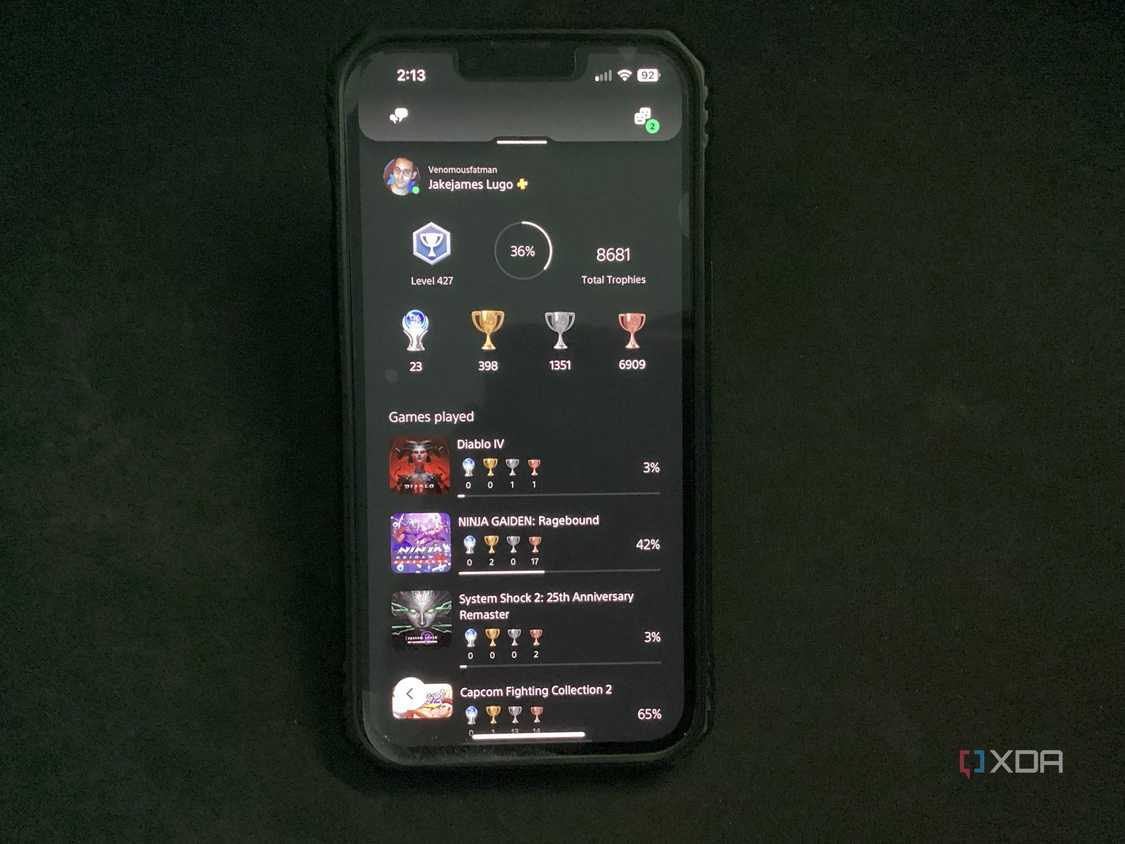 A screenshot of the trophy display section on the PlayStation app