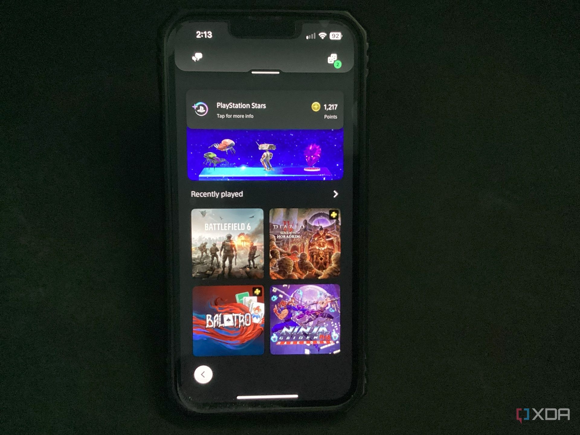 A screenshot of player screen section on the PlayStation app