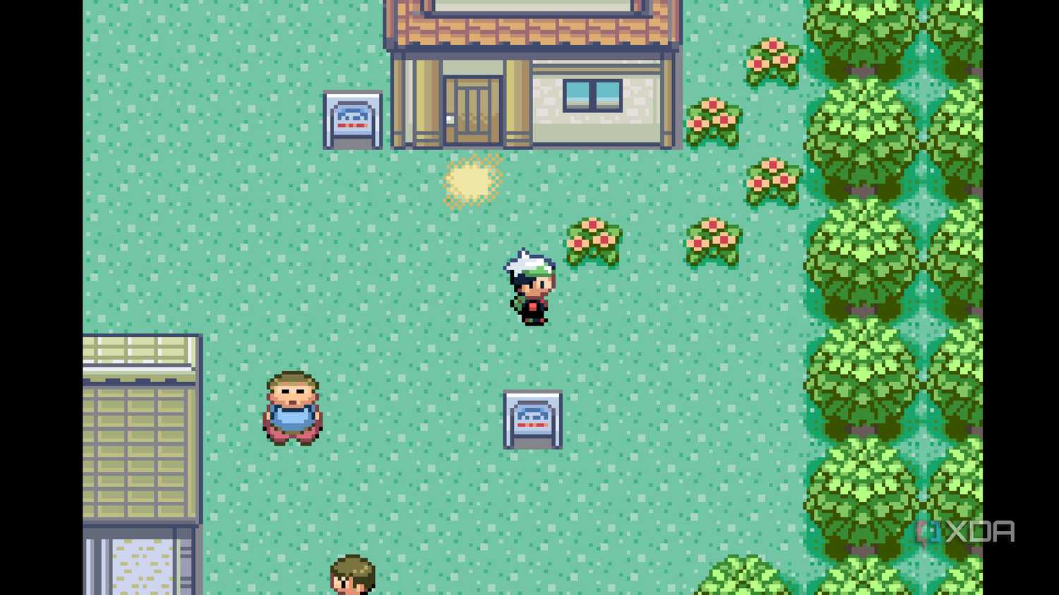 A screenshot from Pokémon Emerald on the Game Boy Advance.