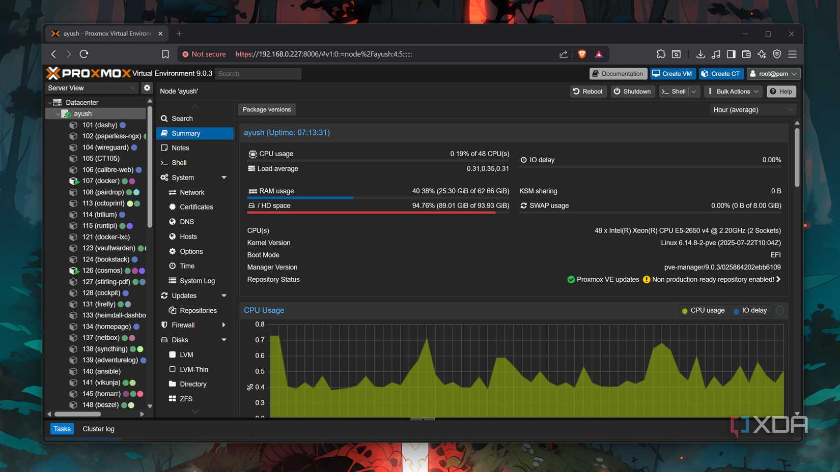 The Proxmox 9 web UI