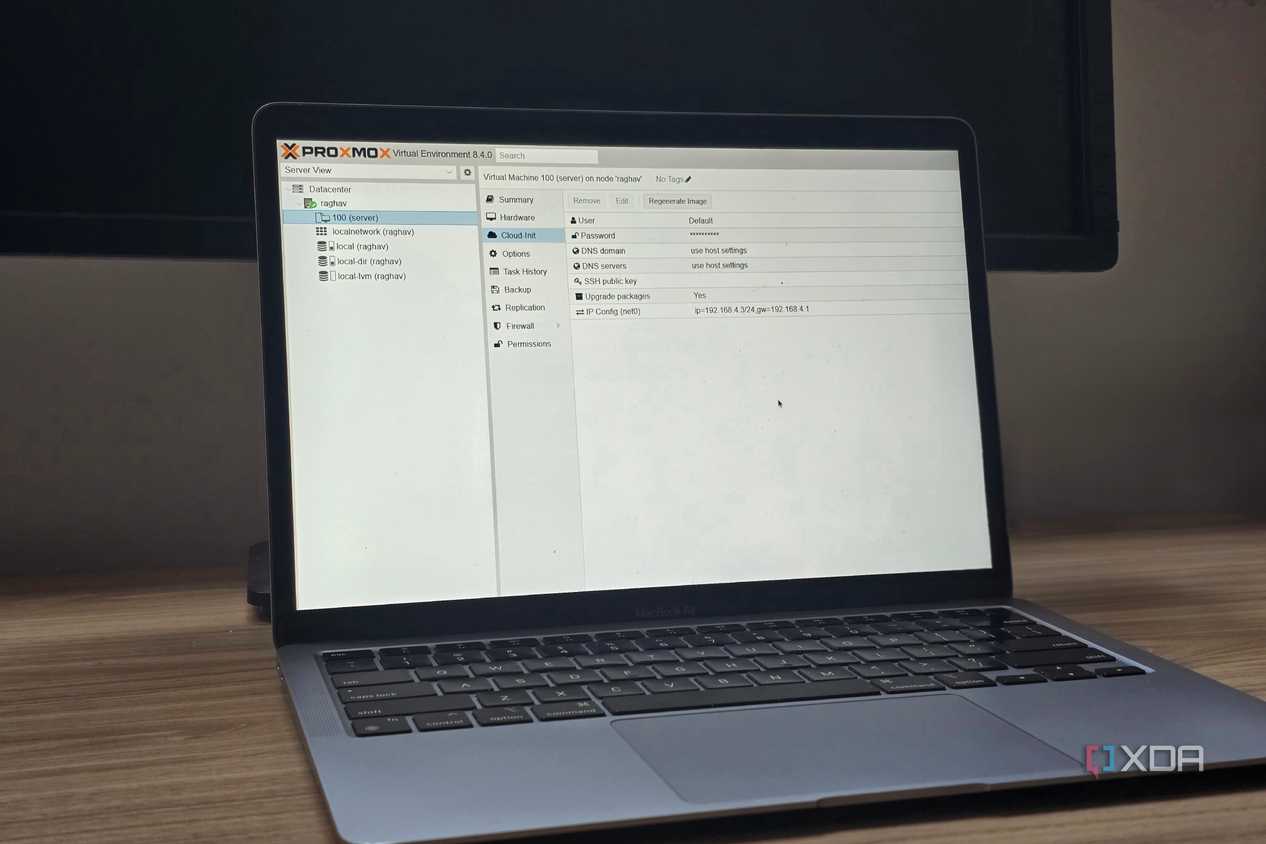 Proxmox running on a MacBook with the Cloud-Init tab open
