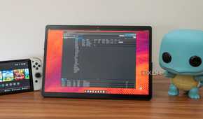 A tablet running Ubuntu displaying the Proxmox web UI, which is showing information about the different servers running in Proxmox