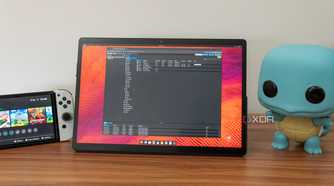 A tablet running Ubuntu displaying the Proxmox web UI, which is showing information about the different servers running in Proxmox