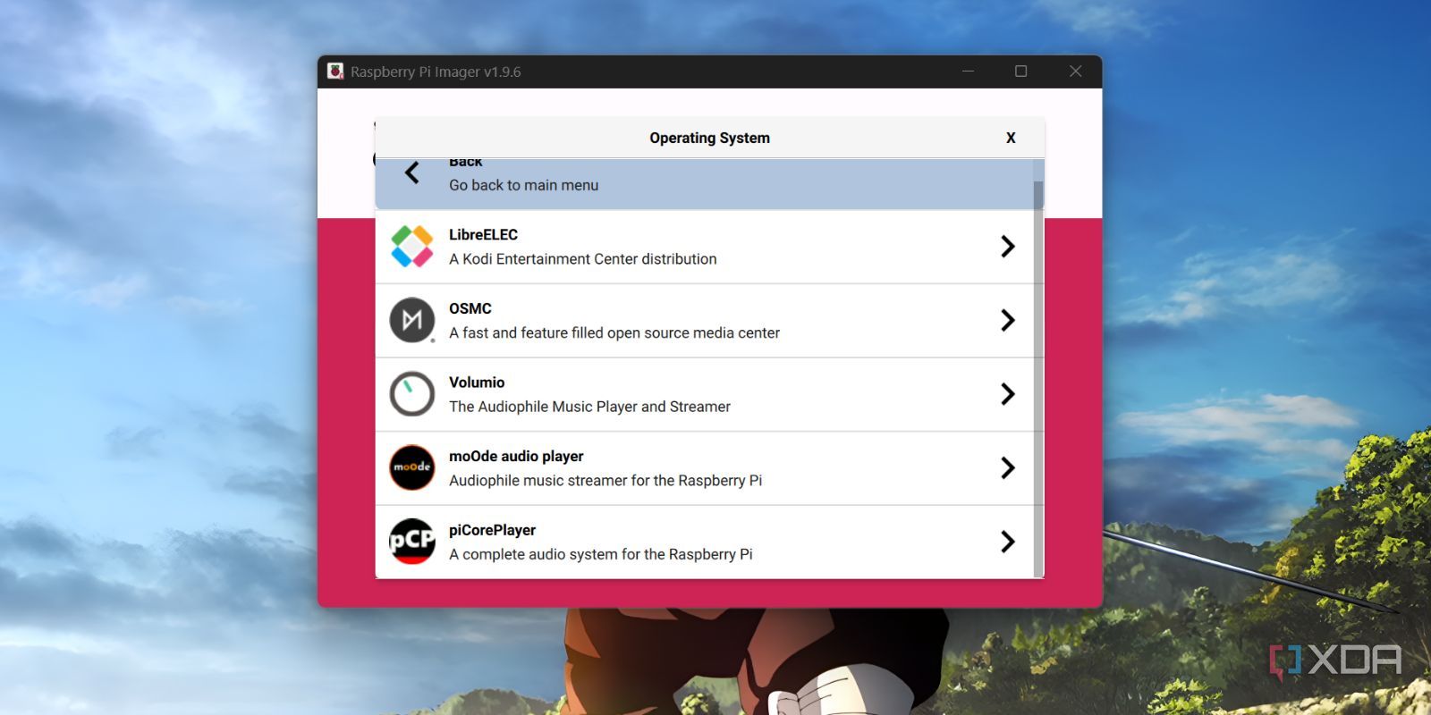screenshot of raspberry pi imager os select