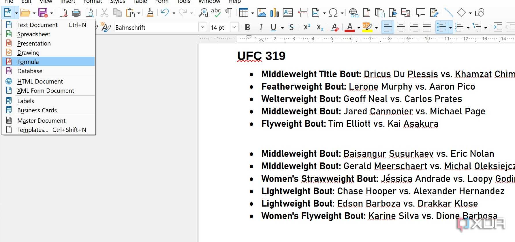 LibreOffice Writer new menu
