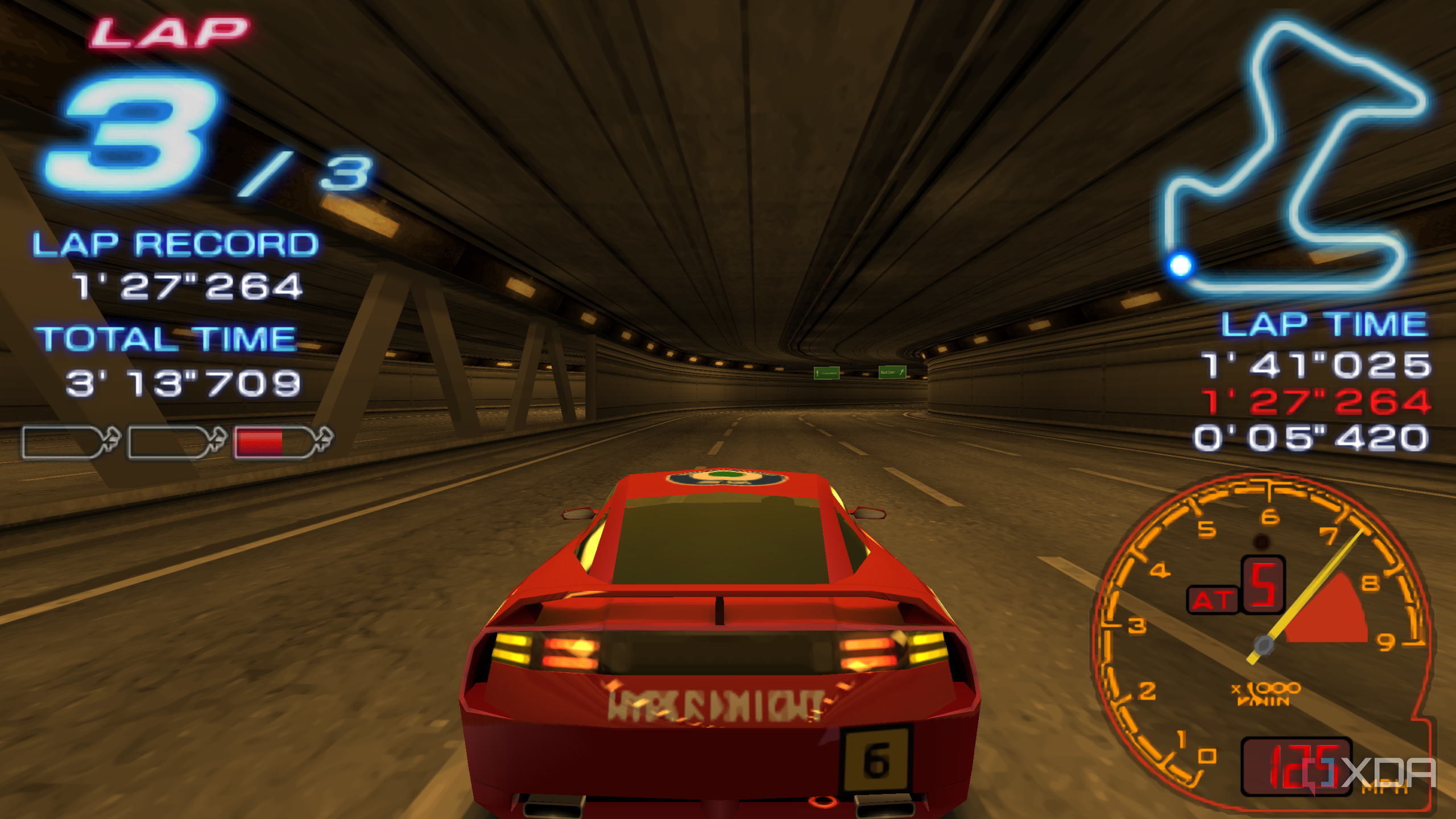 A screenshot from Ridge Racer on the PSP.