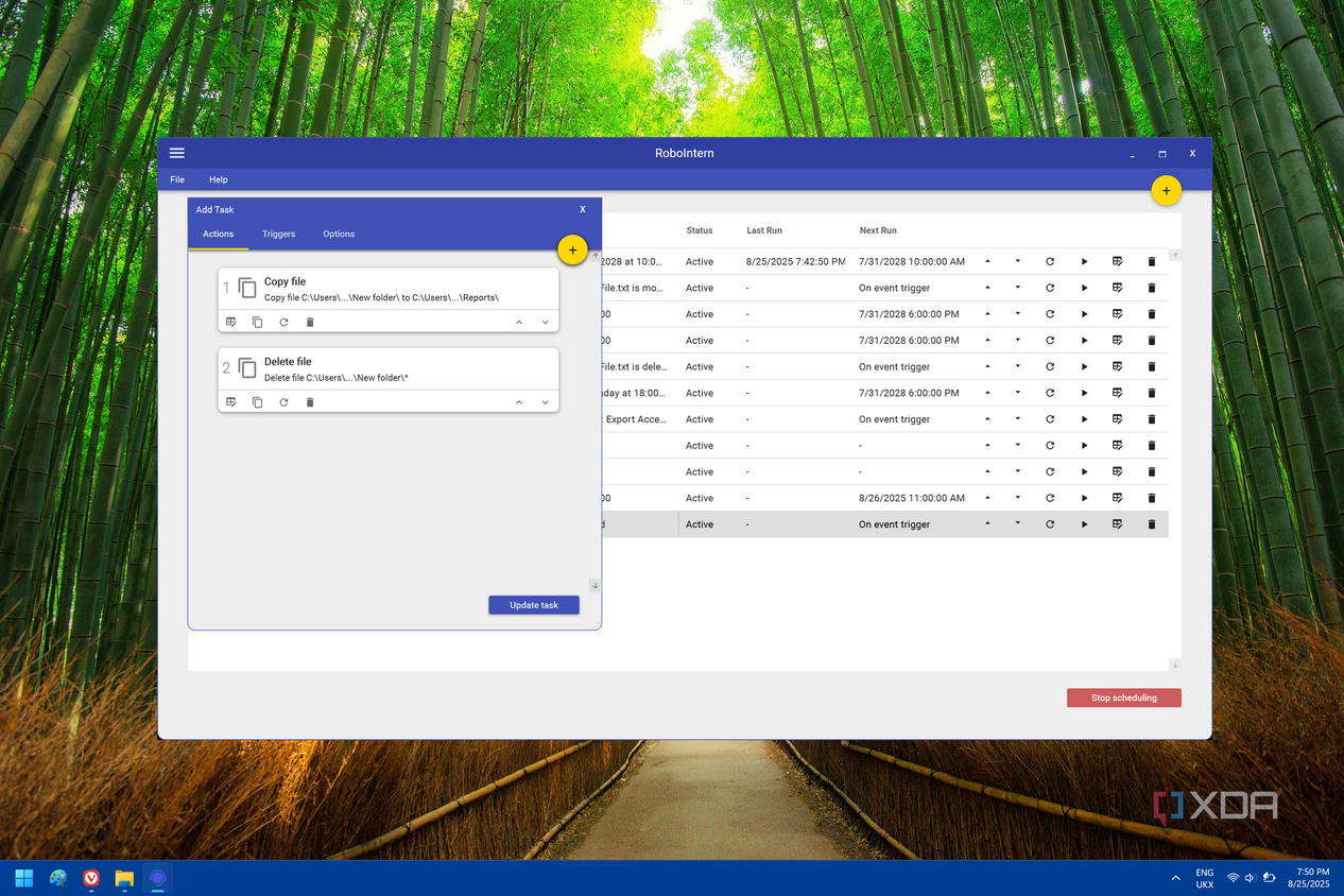 Screenshot of RoboIntern showing a couple of actions added onto a task