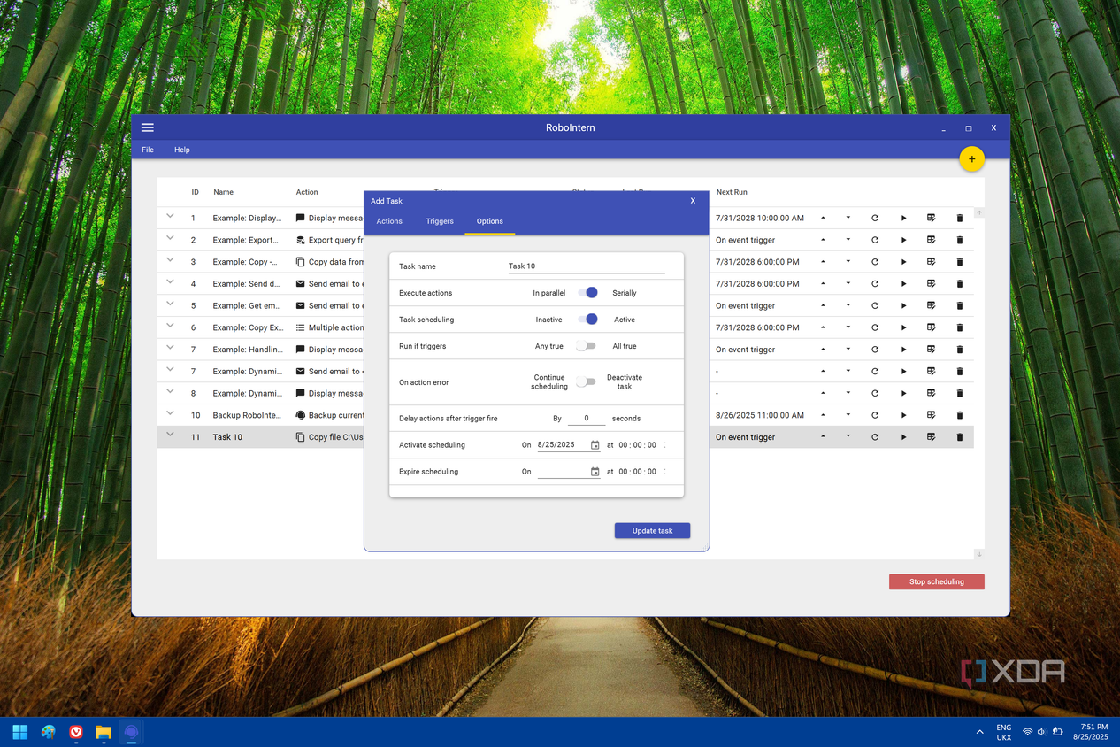 Screenshot of RoboIntern showing additional settings for a task