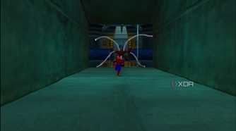 Monster Ock chasing Spider-Man through a tunnel in Spider-Man PS1.