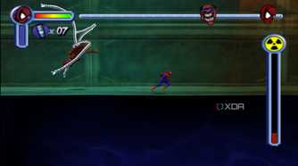 A side view of Monster Ock chasing Spider-Man in PS1's Spider-Man.
