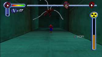 Spider-Man outrunning Monster Ock in Spider-Man PS1.