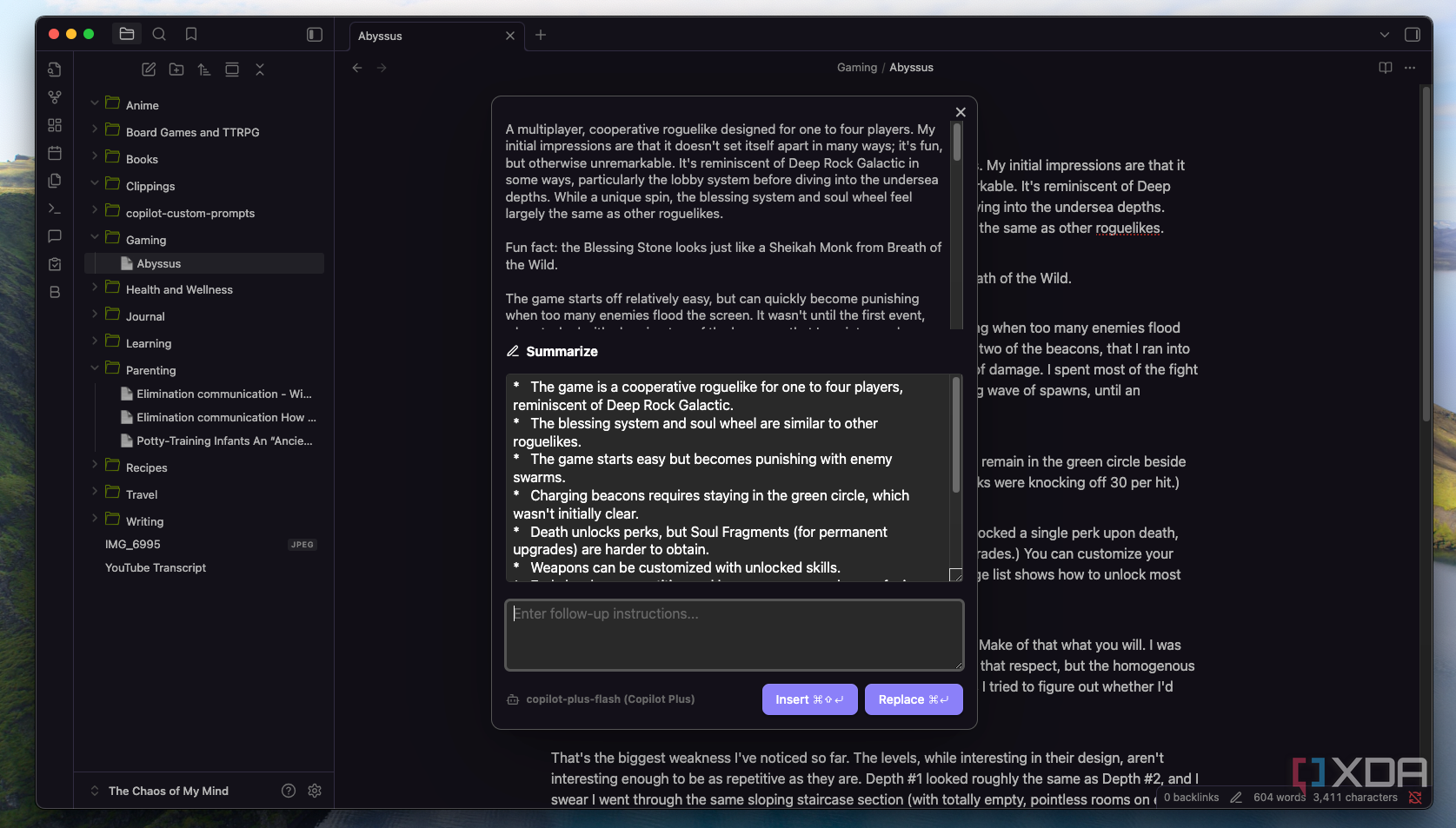 A screenshot of CoPilot's summarization feature. 