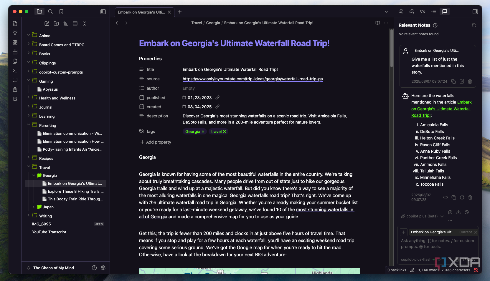 A screenshot of CoPilot searching an article. 