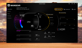Maingear Control Center overclock settings on the Ultima 18 gaming laptop.