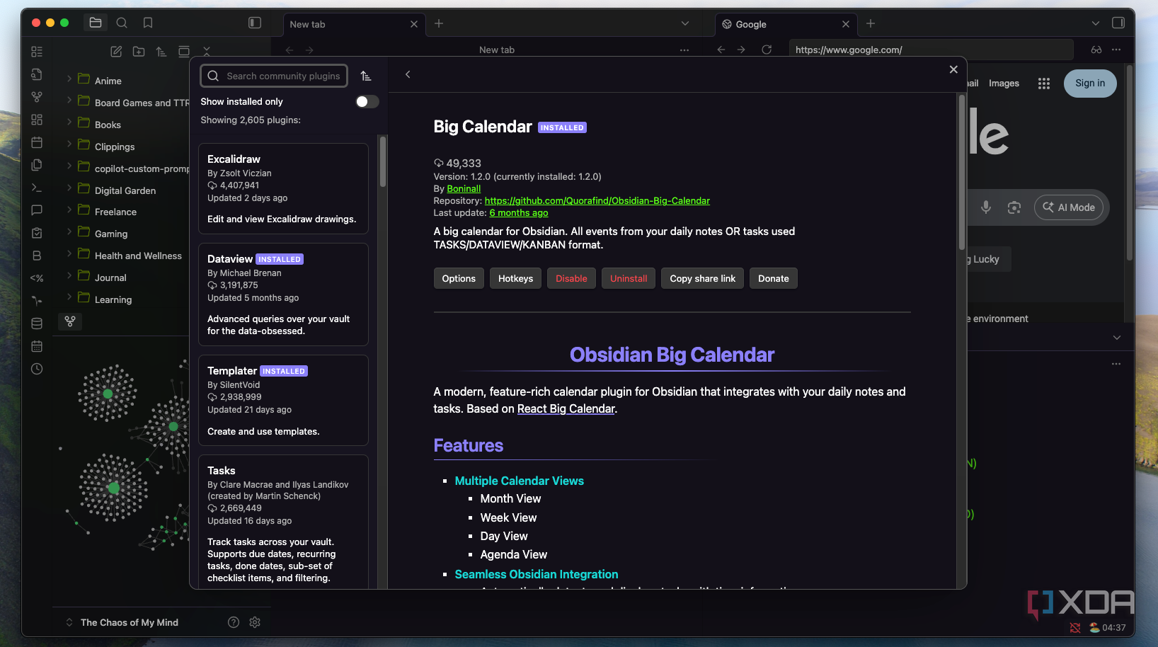 A screenshot of Obsidian's Big Calendar plugin.
