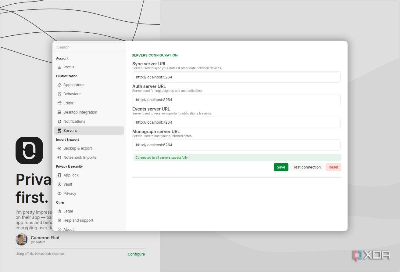 Servers connected successfully Notesnook