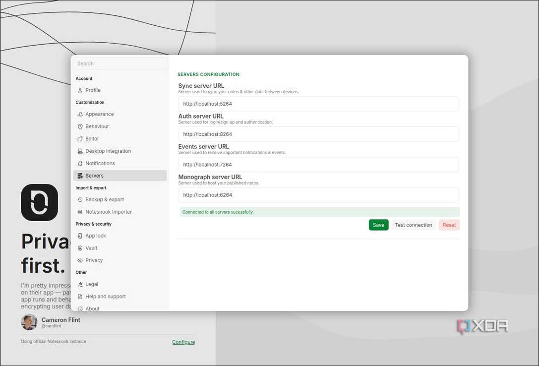 Servers connected successfully Notesnook
