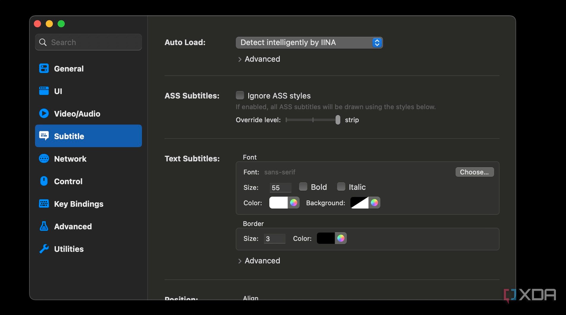 Subtitle settings on MPV