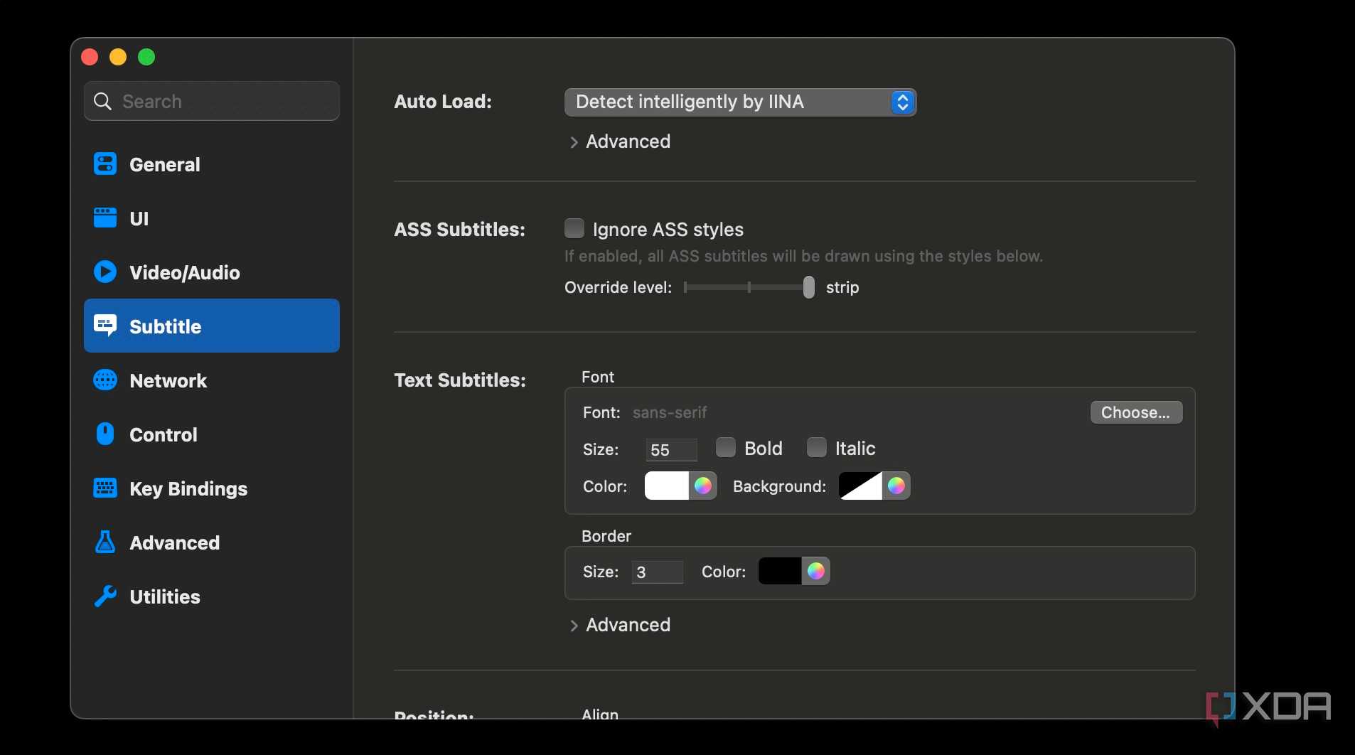 Subtitle settings on MPV