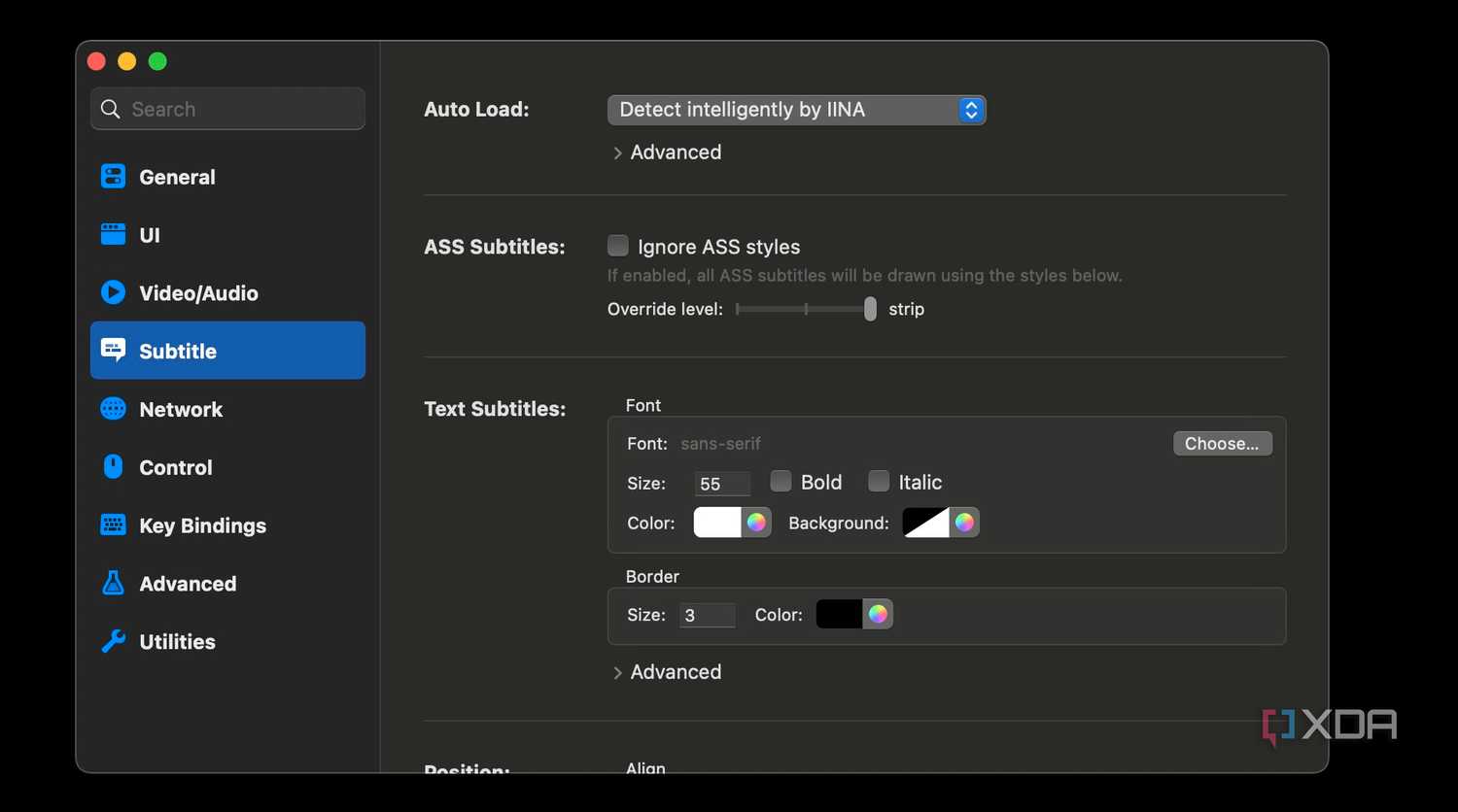 Subtitle settings on MPV