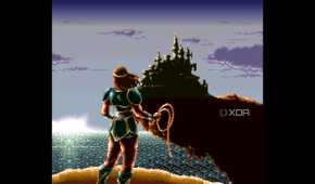 Simon looking at Dracula's castle at the end of Super Castlevania IV.