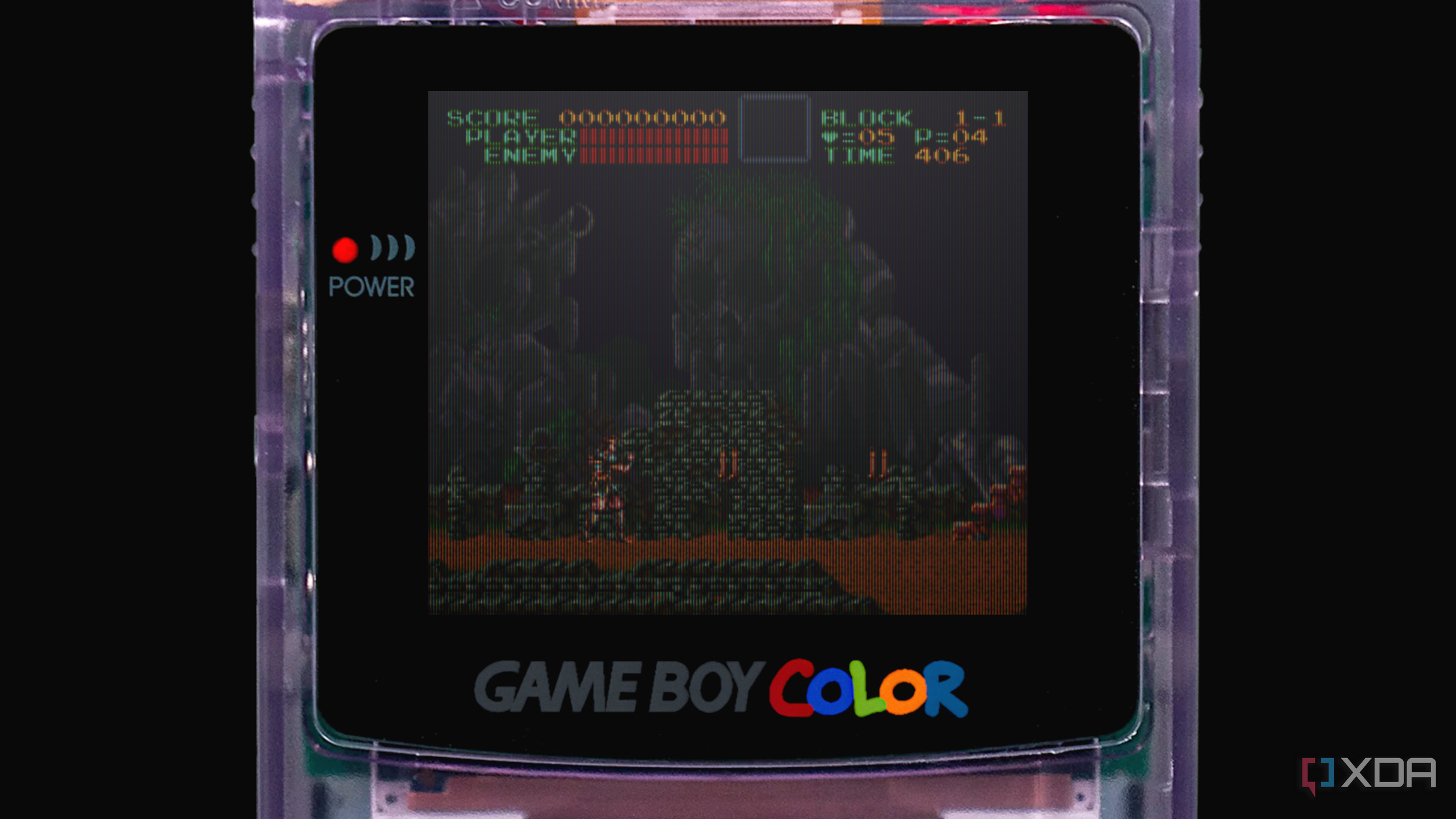 Super Castlevania IV running on a Game Boy Color filter in ShaderGlass.